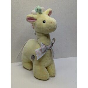 EDEN Giraffe Musical Plush Pastel Yellow Ribbon Bow Plaid Tested Works READ